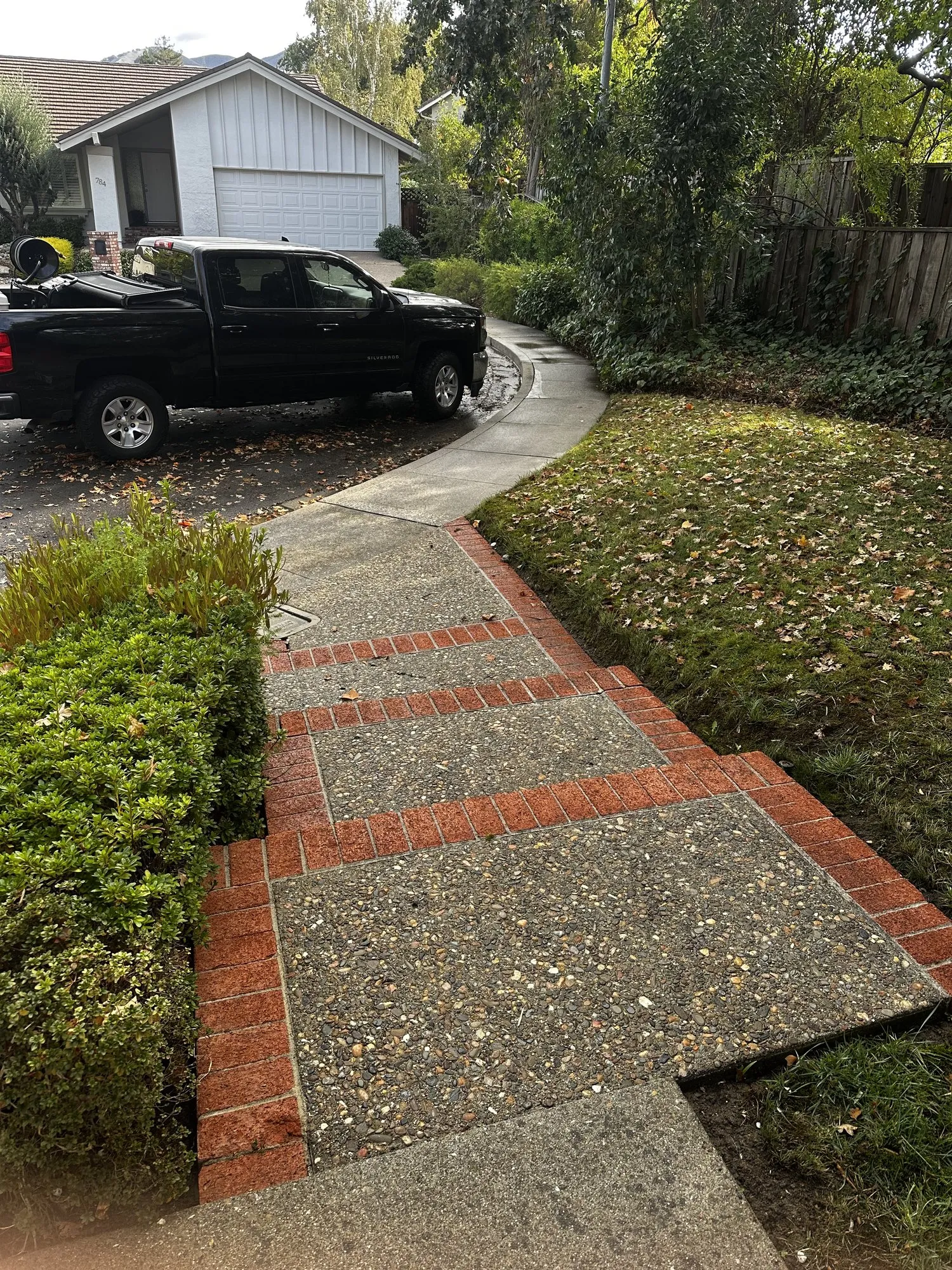 Aggregate walkway and brick bands — after