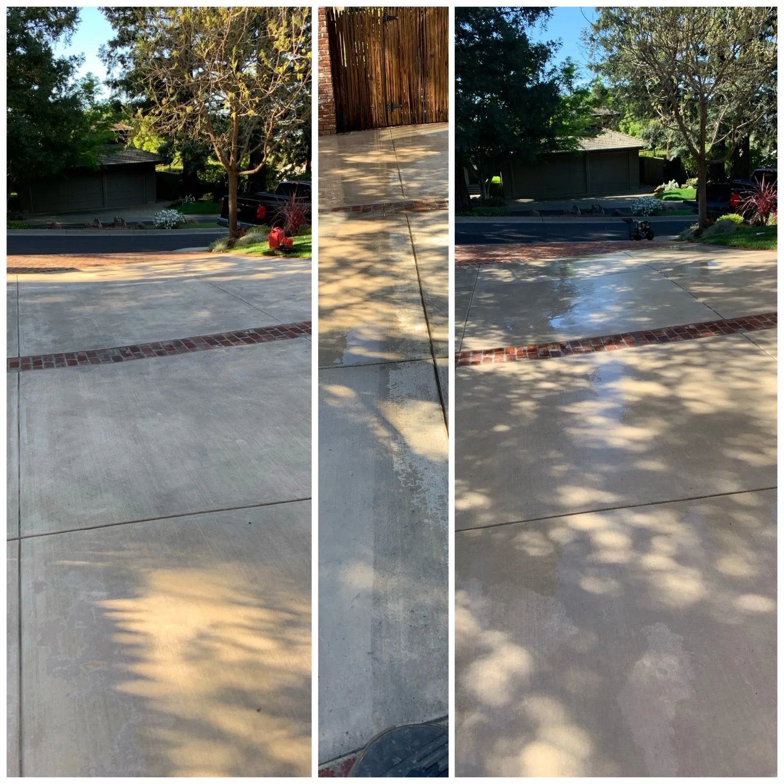 Concrete driveway before and after pressure washing