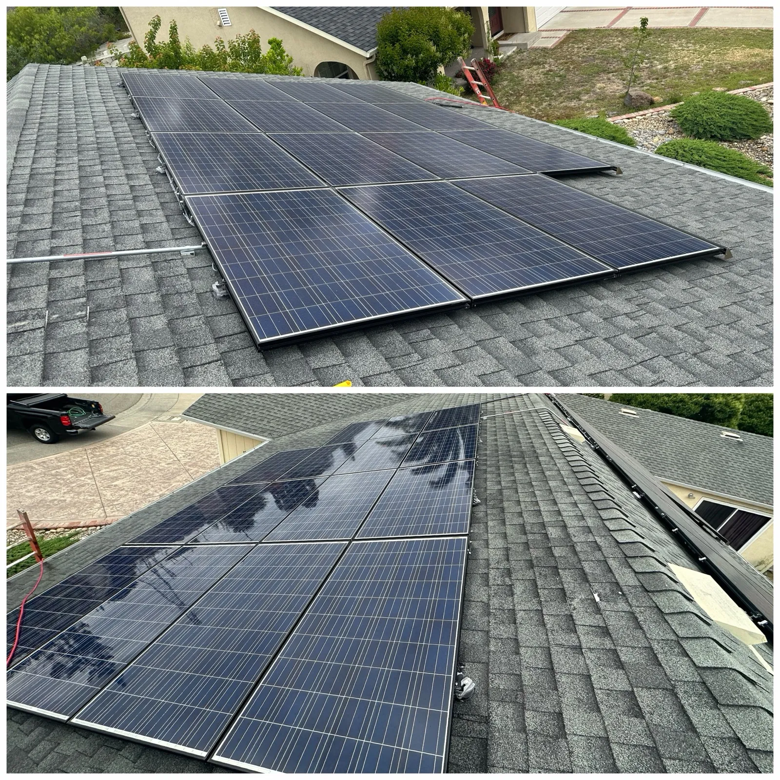 Solar panel cleaning before and after